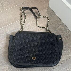 Tory Burch Black Shoulder Bag with Gold Accents